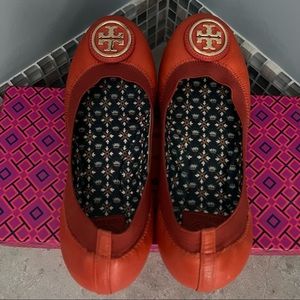 Tory Burch Caroline 2 Ballet Flats Women’s Size 6.5 US in Equestrian Orange